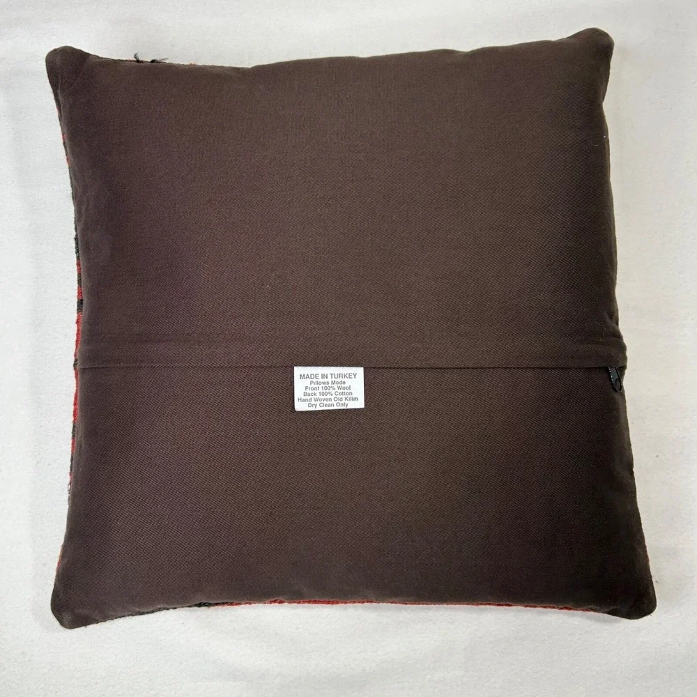 Turkish Kilim Throw Pillow 100% Feather‎ Fill Cushion Red Brown 16x16
